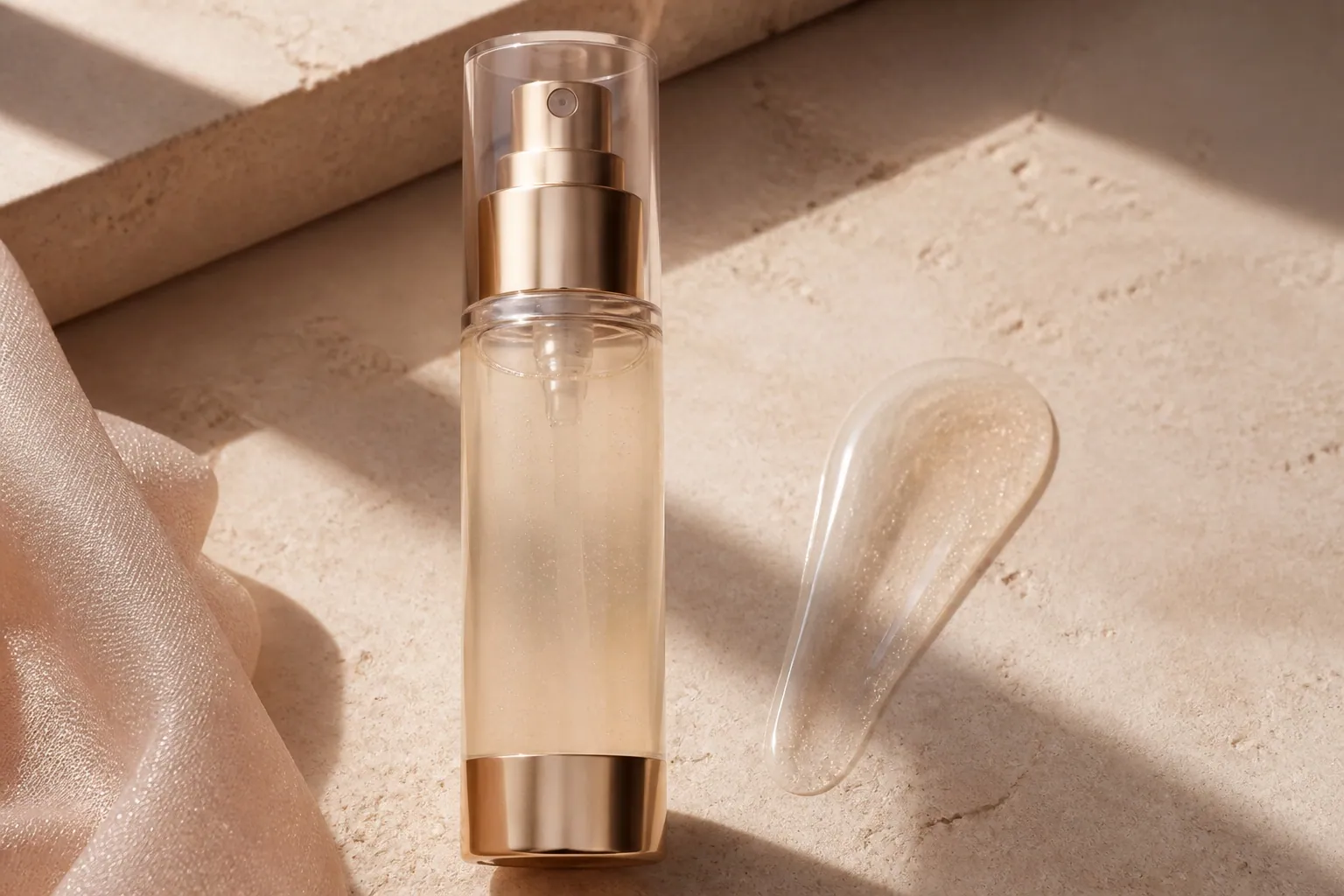 Lightweight body serum in a tall treatment-style pump