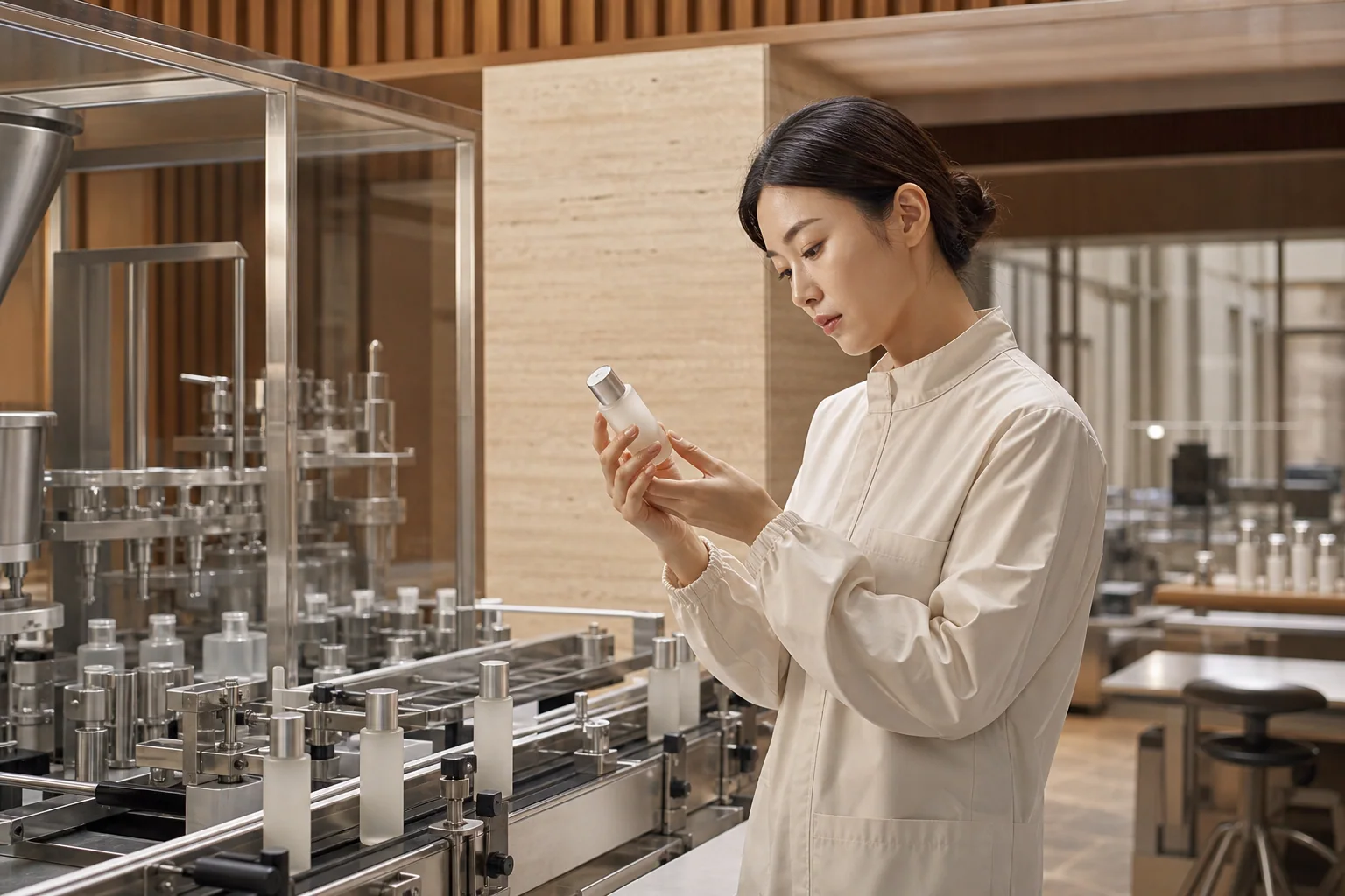 Skincare production line and quality-control detail