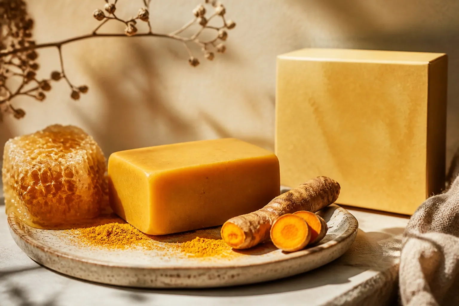 Turmeric and honey coloured facial cleansing bar concept