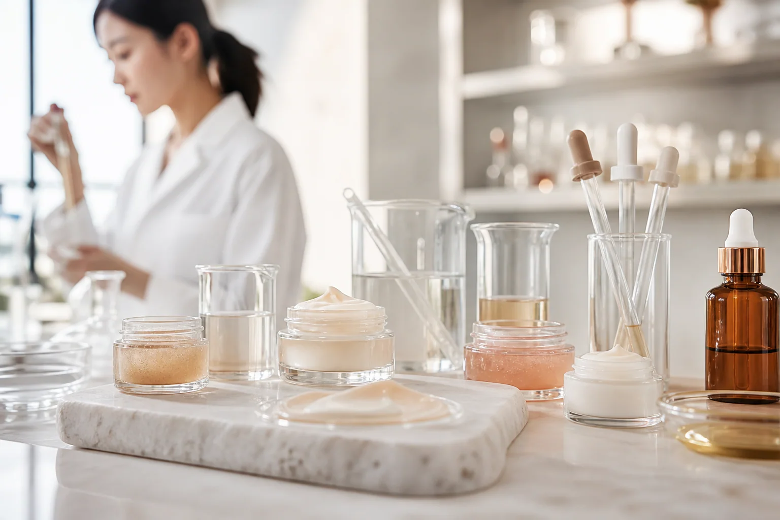 Skincare sample jars and laboratory glassware