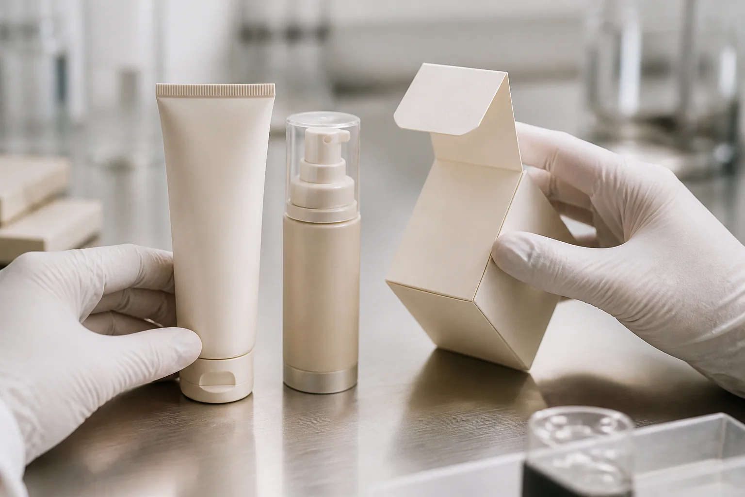 Skincare package being reviewed before final selection
