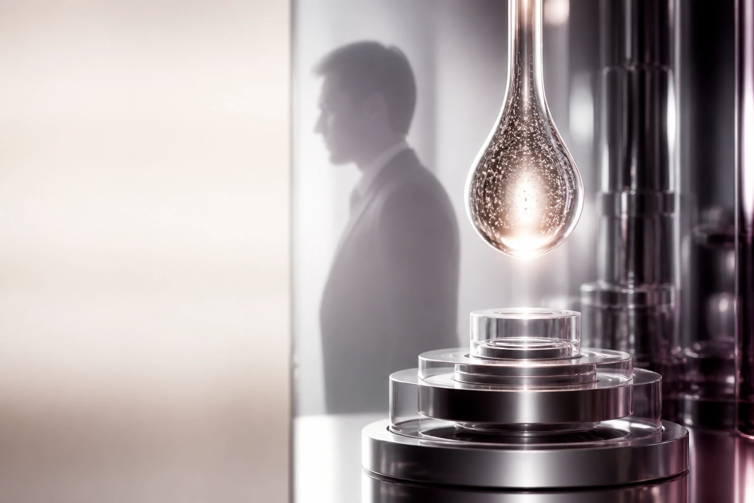 Cosmetic formulator reviewing serum samples at a premium skincare studio