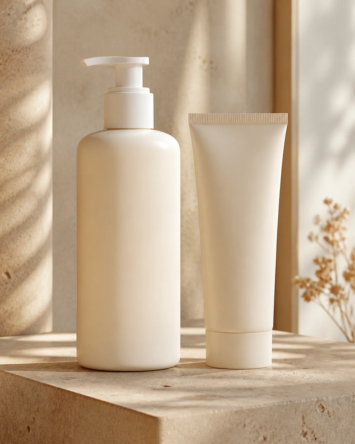 Unbranded private label body lotion bottle and tube