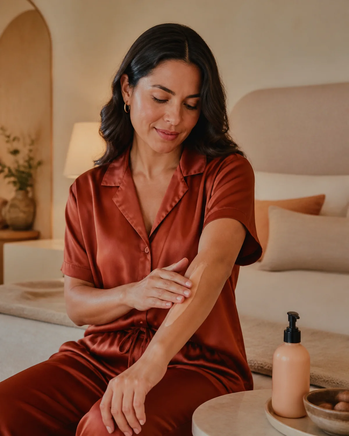 Adult model using an unbranded Botanical cleansing bar as part of a daily routine