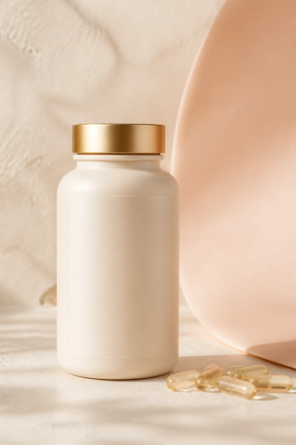 Unbranded private label glutathione supplement bottle and capsules