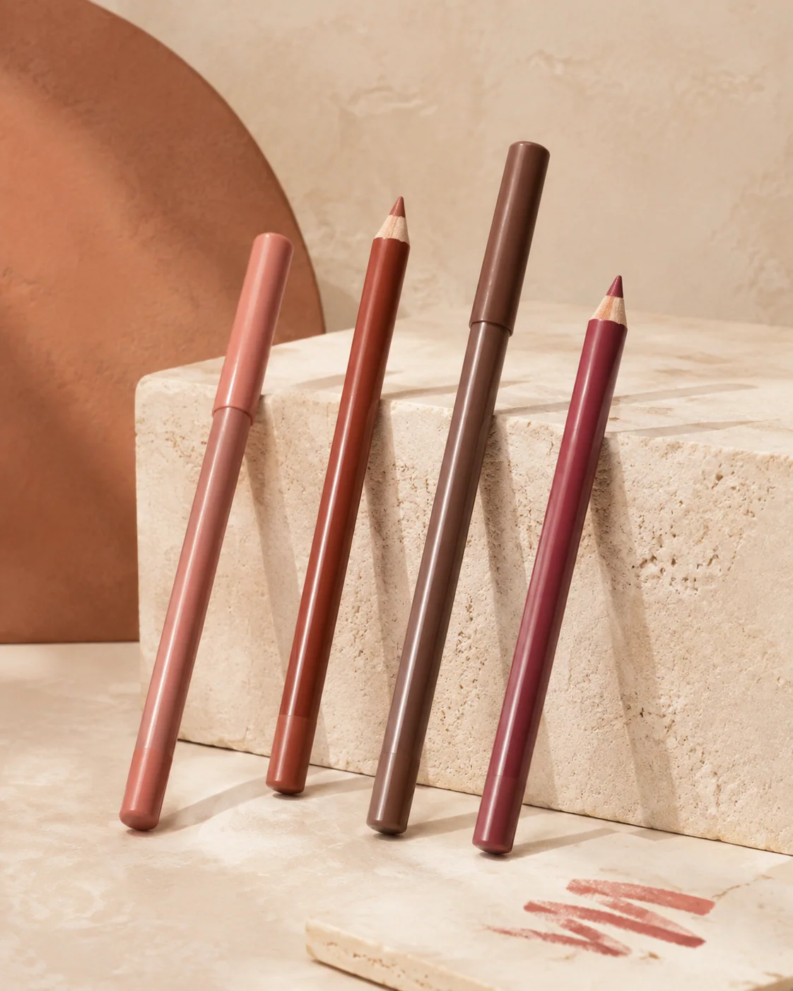 Unbranded lip liner pencils presented as supporting lip-colour products