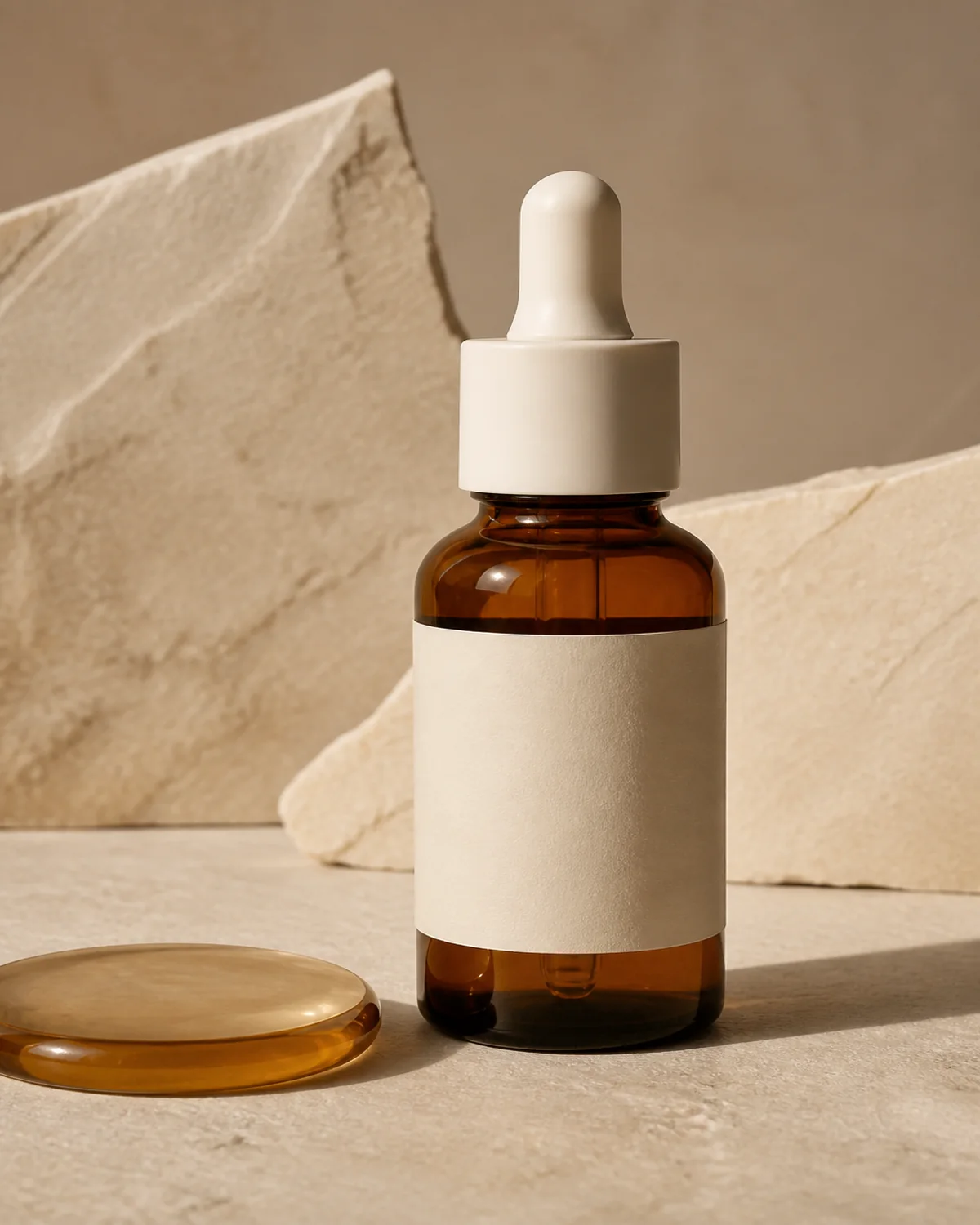 Unbranded vitamin C serum in an amber dropper bottle